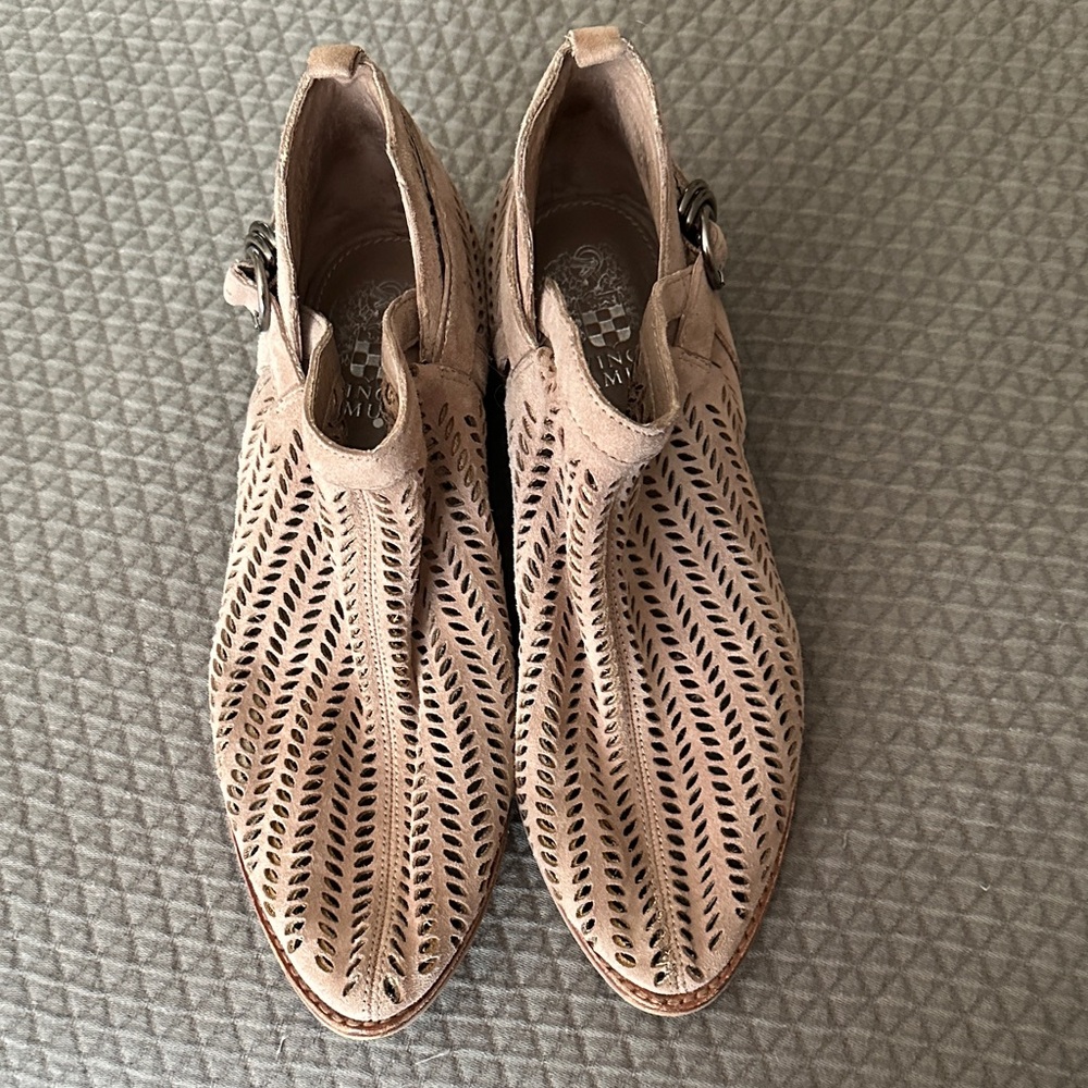 Vince Camuto Perforated Tan Ankle Booties